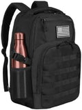 15'' Travel Laptop Backpack for Men, 25L Tactical College Backpacks with Water Pouches Both Sides, Portable Backpack for Men Women Business Work Bag Fight Approved, Small Black Backpack