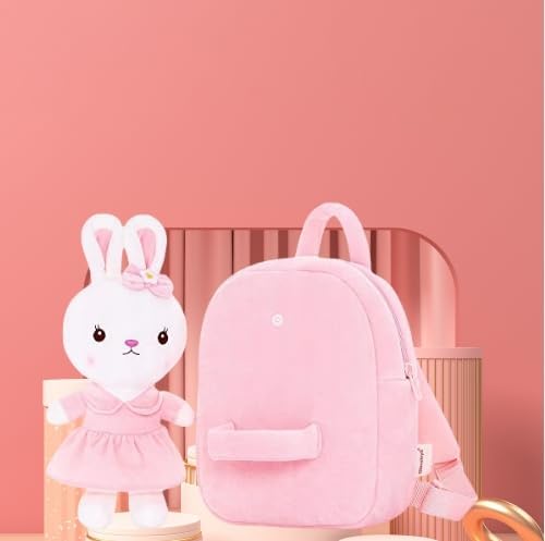 Gloveleya Kids Backpack Toddler Backpacks with Stuffed Bunny Toy Pink 9''…