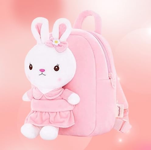 Gloveleya Kids Backpack Toddler Backpacks with Stuffed Bunny Toy Pink 9''…