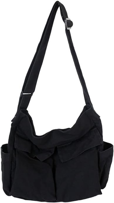 GAXOS Aesthetic Cute Messenger Bag for School Vintage Black Canvas Crossbody for Women Shoulder Laptop Bag