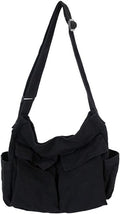 GAXOS Aesthetic Cute Messenger Bag for School Vintage Black Canvas Crossbody for Women Shoulder Laptop Bag