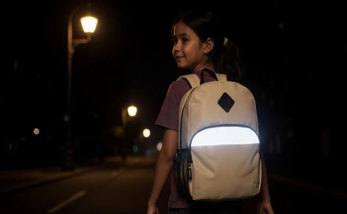 Trail maker Reflective School Backpack for Kids | Colorful Backpack with Adjustable Straps, Side Water Bottle Pockets (Khaki)