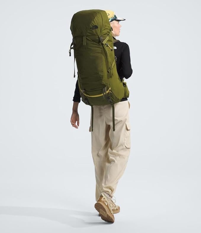 The North Face Terra 55 Backpack - Unisex Hiking Pack, Cinch-Top Opening with Zipper, Pole & Ice Axe Attachments, Forest Olive/New Taupe Green-NPF, Small/Medium