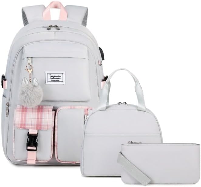 Joymoze Women Fashion Travel Backpack Set Roomy Laptop Rucksack Set Casual Daypack for Girl Grey