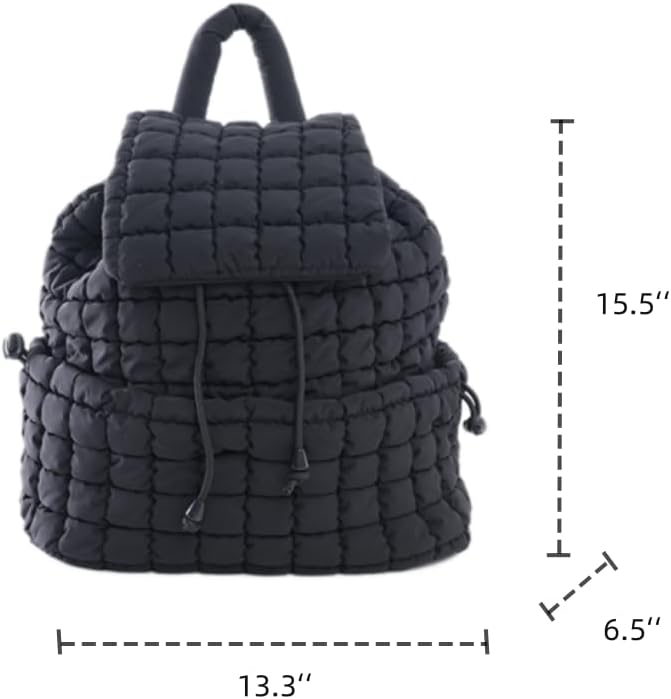 VAKAER Puffer Backpack for Women Lightweight Quilted Hiker Pack with Drawstring Padding Backpacks for Travel Gym (Black)