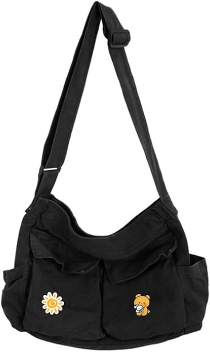 Canvas Messenger Bag Large Hobo Crossbody Bags with Multiple Pockets,School Vintage Shoulder Laptop Bag for Women and Men