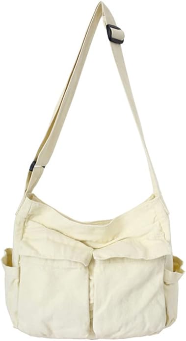 GAXOS Aesthetic Cute Messenger Bag for School Vintage Black Canvas Crossbody for Women Shoulder Laptop Bag