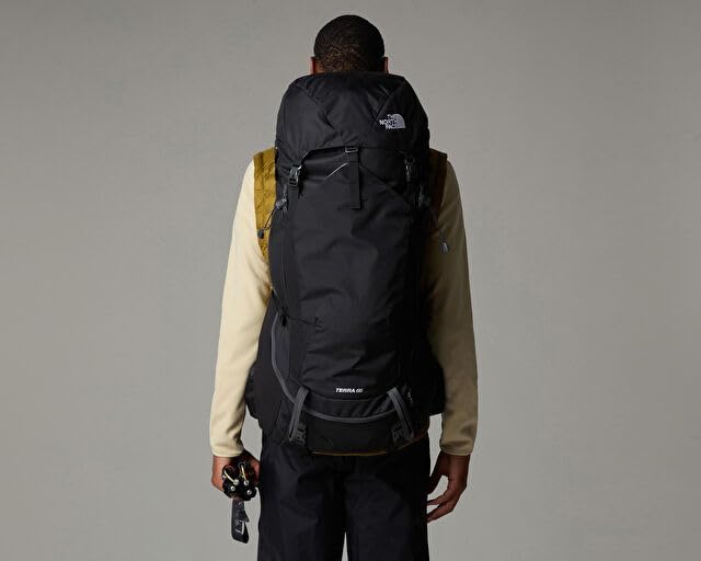 The North Face Terra 65 Backpack - Unisex Hiking Pack, Cinch-Top Opening with Zipper, Pole & Ice Axe Attachments, TNF Black/Asphalt Grey-NPF, Small/Medium