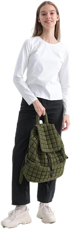 VAKAER Puffer Backpack for Women Lightweight Quilted Hiker Pack with Drawstring Padding Daypack Backpacks for Travel Gym (Army Green)