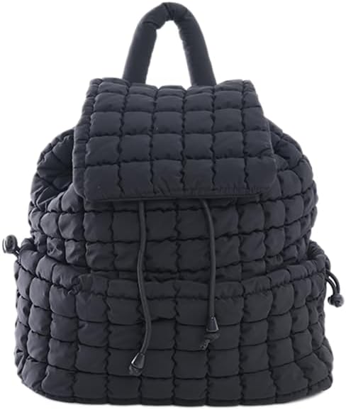 VAKAER Puffer Backpack for Women Lightweight Quilted Hiker Pack with Drawstring Padding Backpacks for Travel Gym (Black)