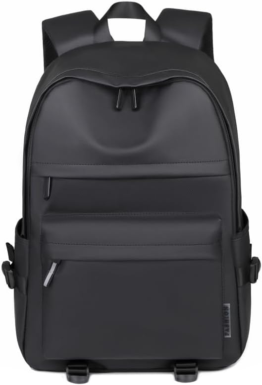 Black School Backpack Women Men, Waterproof Lightweight Small Backpack 15.6 Inch Laptop Backpack for Boys Girls Teens Travel Gym Work College Daypack carry on flight approved School Bag Bookbag