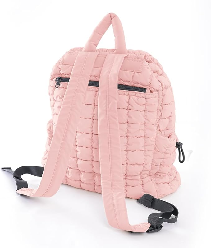 VAKAER Puffer Backpack for Women Lightweight Quilted Hiker Pack Drawstring Padding Backpacks for Travel Gym (Pink)