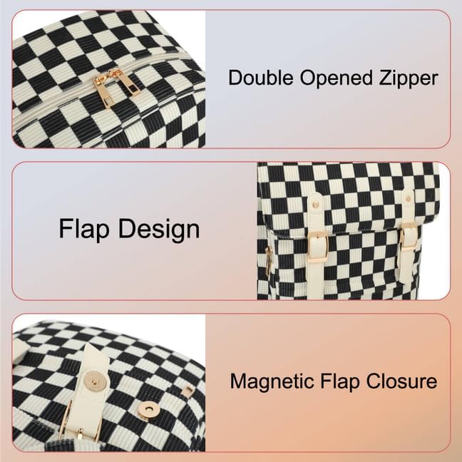 Women Laptop Backpack, Corduroy 15.6" Travel Backpack for Work College Business, Teacher Nurse Bag with Large Capacity School Bookbag Bags for Girls - Checkered Black