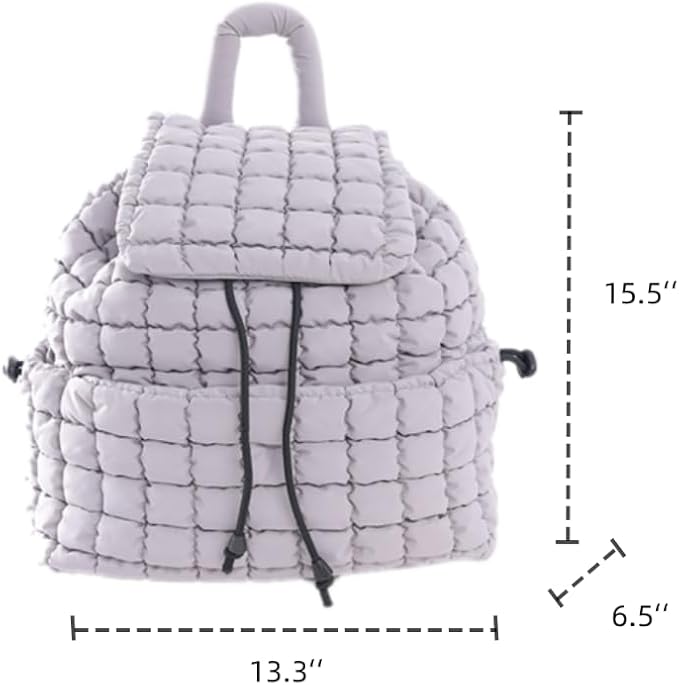 VAKAER Puffer Backpack for Women Lightweight Quilted Hiker Pack with Drawstring Padding Backpacks for Travel Gym (Light Gray)