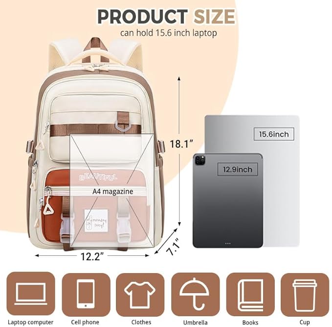 Cute Aesthetic Backpack for Women College Laptop Backpacks Kawaii Preppy Multiple Pockets Anti Theft Waterproof Large Daypack (Green)