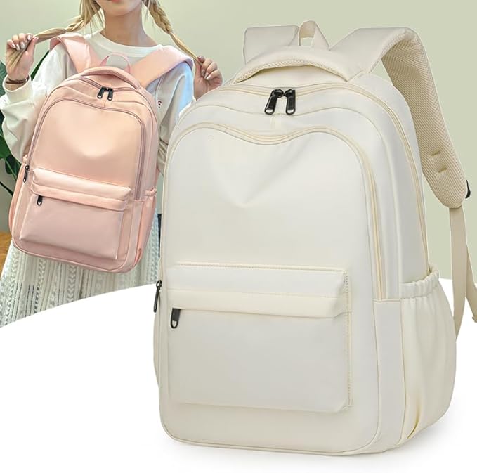 Cute College Backpack for School Aesthetic Backpack for Teen Girls Students Laptop Bag Large Capacity Bookbags Kids Travel Lightweight Backpacks for Casual Daypacks School Bag Solid Color(White)