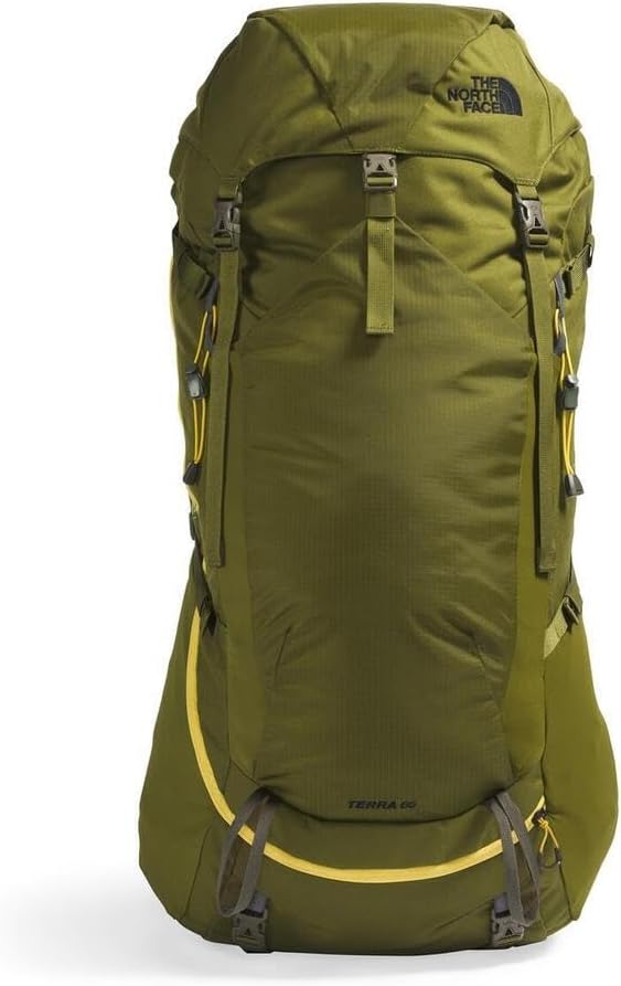 The North Face Terra 65 Backpack - Unisex Hiking Pack, Cinch-Top Opening with Zipper, Pole & Ice Axe Attachments, Forest Olive/New Taupe Green-NPF, Large/X-Large