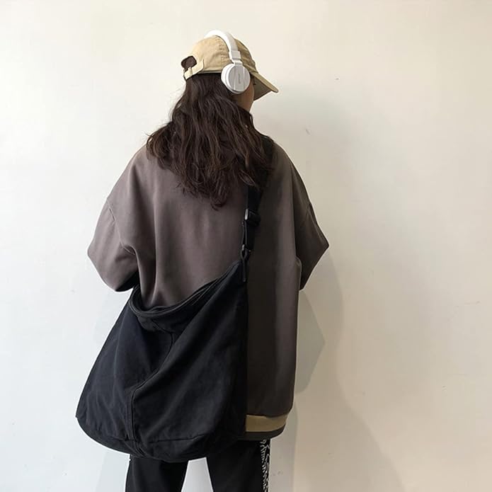 GAXOS Aesthetic Cute Messenger Bag for School Vintage Black Canvas Crossbody for Women Shoulder Laptop Bag