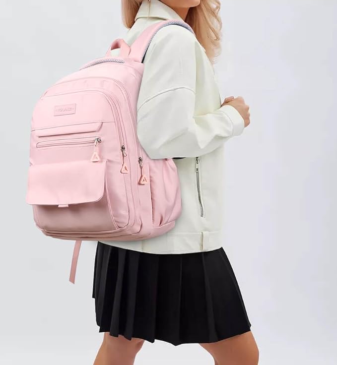 Phaoullzon Teen Girls School Backpack with Lunch Box for Boys, College Aesthetic Laptop Bookbag for Women,Pink