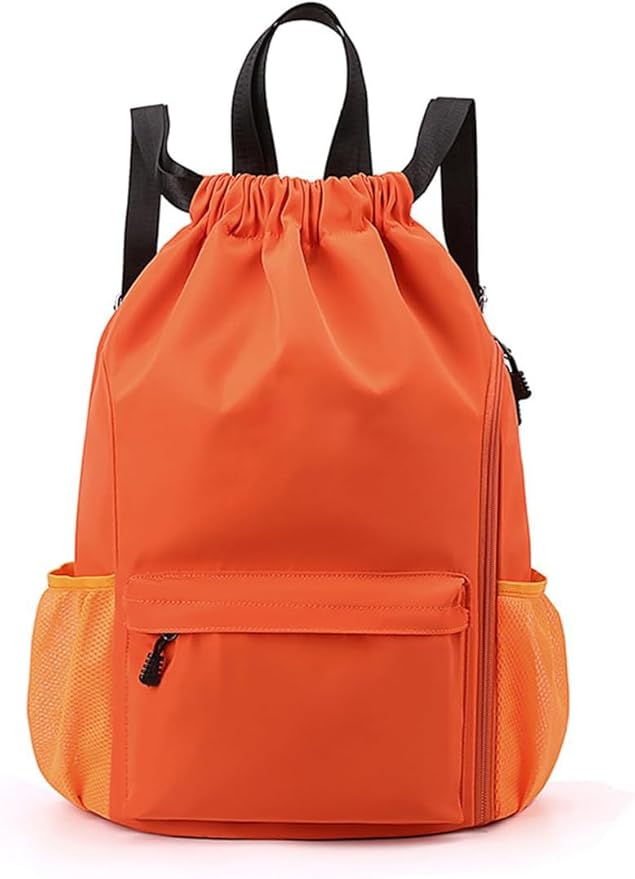 Valleycomfy Waterproof Drawstring Gym Backpack Bag for Men & Women,Sports Gym Bag with Side Pocket Orange