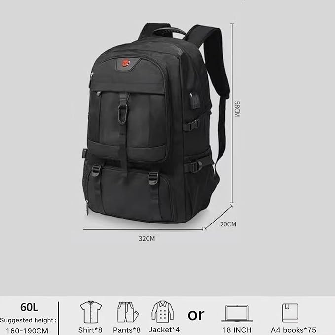 DUSLANG Travel laptop backpack, Extra Large 60L Traveling College Backpack,Large Capacity Backpack for Men Women,Fits 17 Inch Computer, USB Charging Port, Green