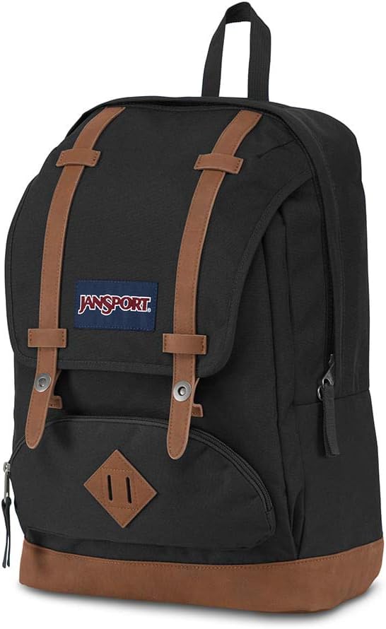 JanSport Cortlandt Laptop Backpack, Black, 15” Laptop Sleeve-Synthetic Leather Shoulder Computer Bag with Large Compartment, Padded Straps- Rucksack for Men, Women