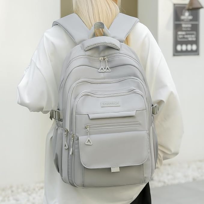 School Cute Aesthetic Backpack Girls Backpack for Students Kids Teen Girls Large Capacity Bookbags College Backpacks Laptop Lightweight Bookbag Casual Travel Daypacks School Bag（Grey）