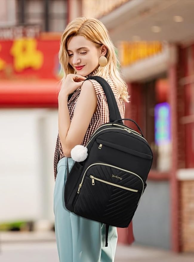 Laptop Backpack Women, Aesthetic Highschool Backpack for Girls Cute Black Backpack for College Students Nursing Commuter Work Travel