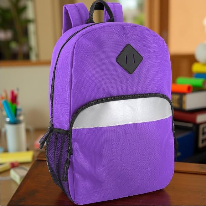 Trail maker Reflective School Backpack for Kids | Colorful Backpack with Adjustable Straps, Side Water Bottle Pockets (Purple)
