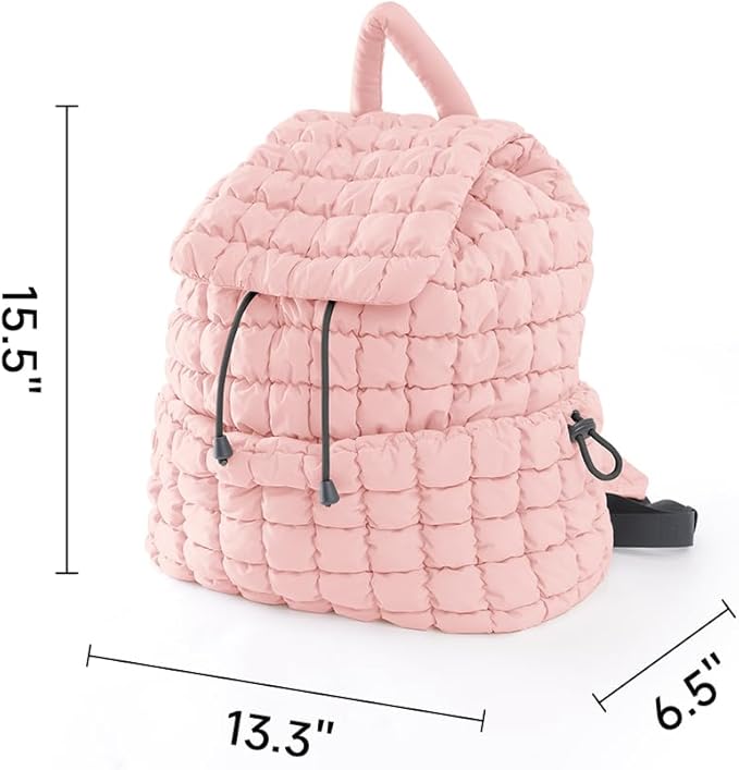 VAKAER Puffer Backpack for Women Lightweight Quilted Hiker Pack Drawstring Padding Backpacks for Travel Gym (Pink)