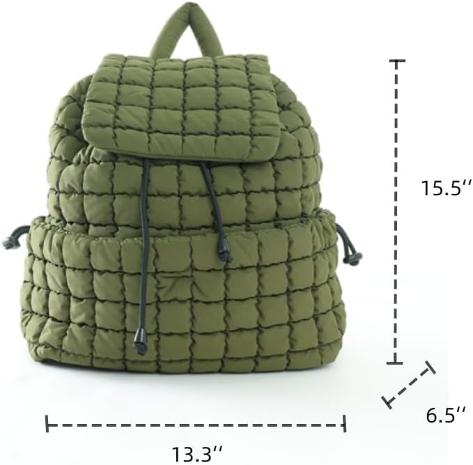 VAKAER Puffer Backpack for Women Lightweight Quilted Hiker Pack with Drawstring Padding Daypack Backpacks for Travel Gym (Army Green)