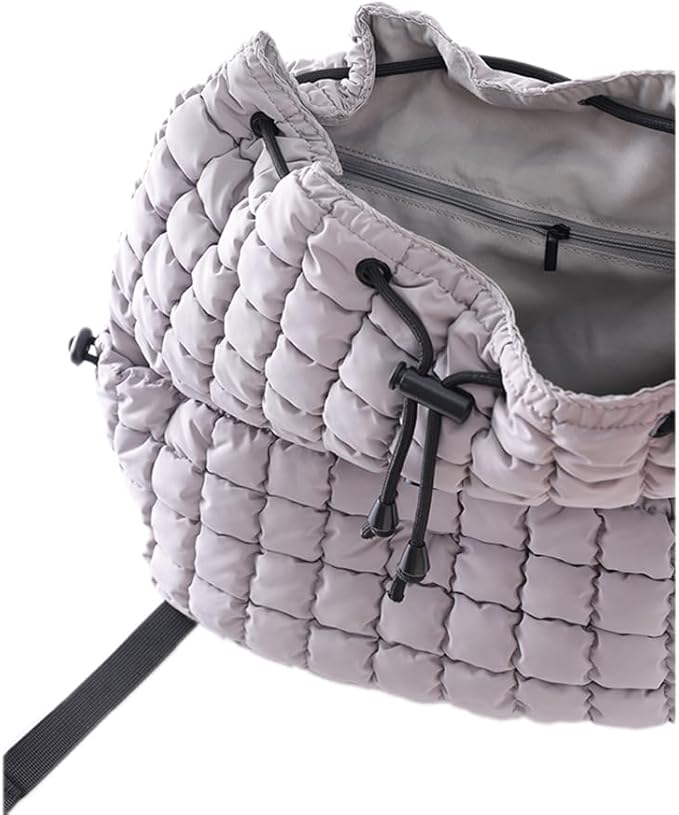 VAKAER Puffer Backpack for Women Lightweight Quilted Hiker Pack with Drawstring Padding Backpacks for Travel Gym (Light Gray)