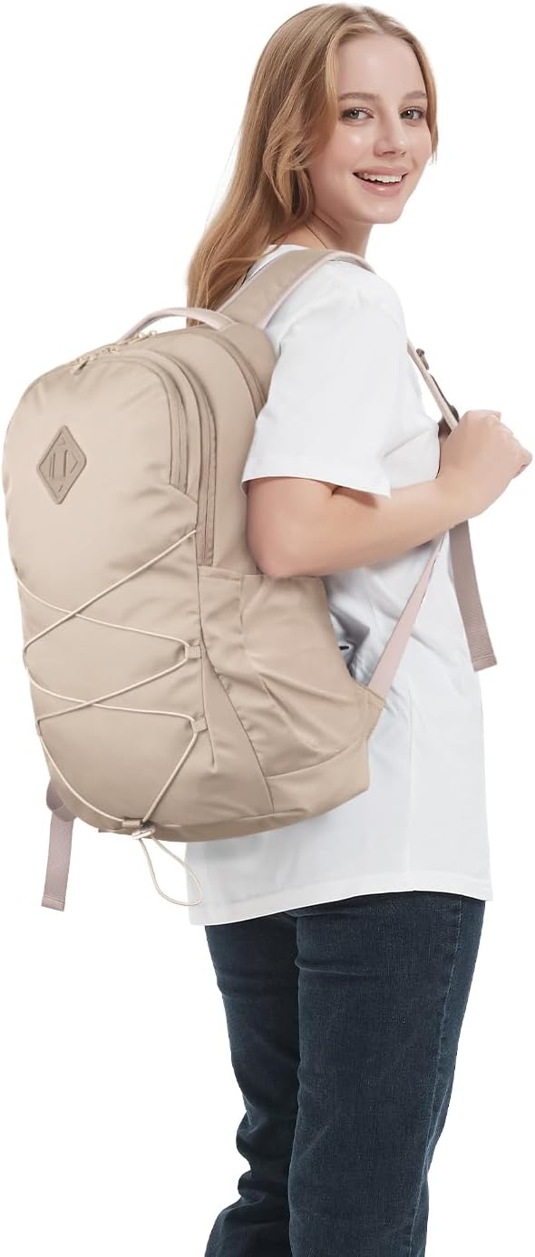 WANDF 15.6-Inch Laptop Backpack for Women, Travel Backpack Water-Resistant Lightweight College Backpack for Work Casual Business Weekender (Khaki)