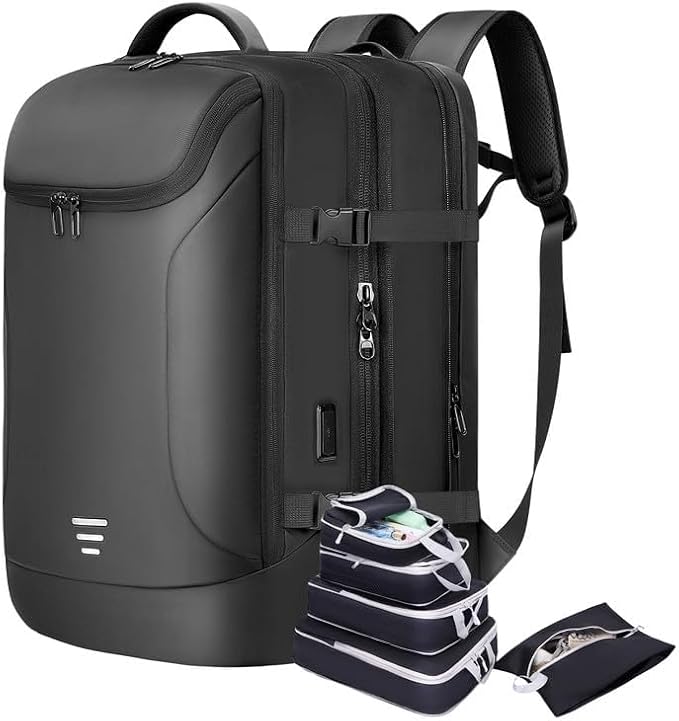Travel Backpack for Men 50L Expandable Flight Approved Carry on Backpacks Luggage Suitcase for Travel Water Resistant 17.3 inch Laptop Backpack with 4 Packing Cubes