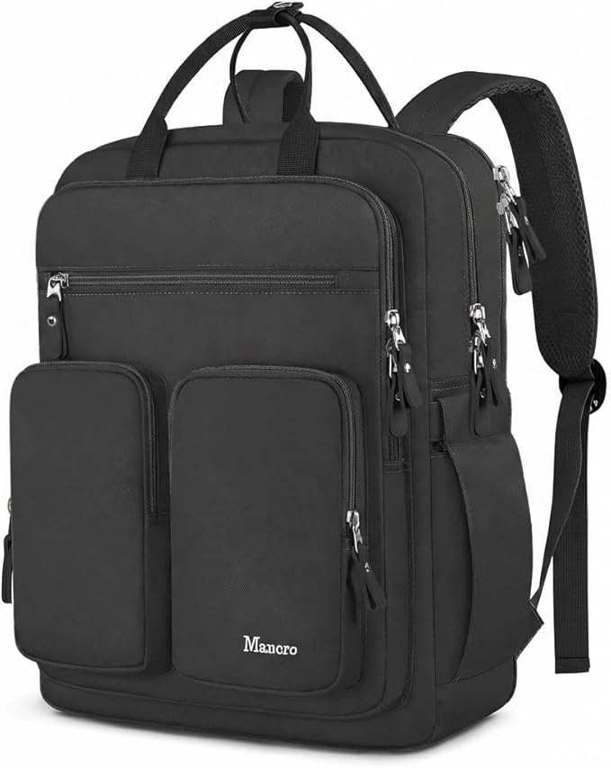 Mancro Travel Backpack for Women with TSA Laptop Compartment, 15.6 Inch Laptop Backpack with Dry-Wet Pocket, Fashion Casual Travel Computer Backpack for Women, Black