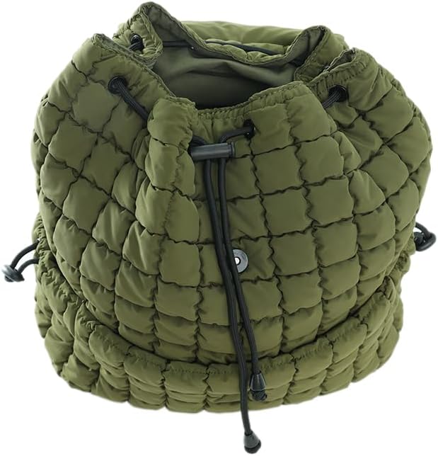 VAKAER Puffer Backpack for Women Lightweight Quilted Hiker Pack with Drawstring Padding Daypack Backpacks for Travel Gym (Army Green)