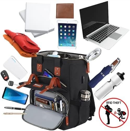 FALANKO Laptop Backpack for women, Doctor Teacher Work RFID Anti Theft Laptops Backpack with USB Charging Port, Wide Open College Travel 15.6 Inch Computer Bag for Men Women