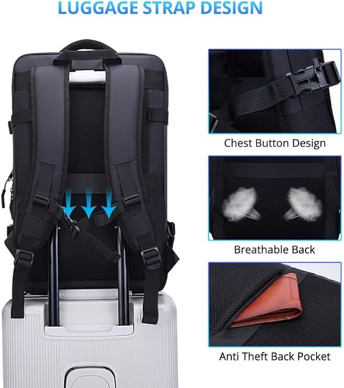 Travel Backpack for Men 50L Expandable Flight Approved Carry on Backpacks Luggage Suitcase for Travel Water Resistant 17.3 inch Laptop Backpack with 4 Packing Cubes