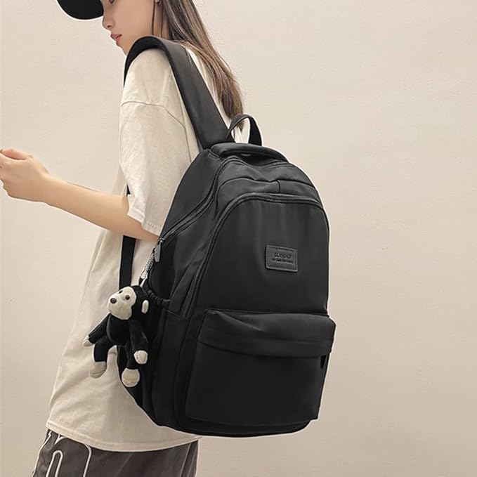 Aesthetic Backpack Cute Backpack for School College Backpack Large Capacity Bookbags for Girls Women Students Casual Travel Daypacks Solid Color(Black)