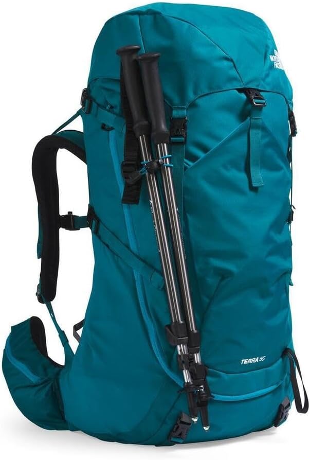The North Face Women's Terra 55 Backpack - Hiking Pack, Women-Specific Fit, Cinch-Top Opening, Pole & Ice Axe Attachments, Blue Moss/Sapphire Slate-NPF, Medium/Long