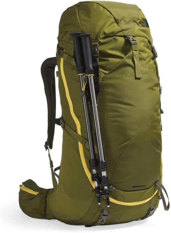 The North Face Terra 65 Backpack - Unisex Hiking Pack, Cinch-Top Opening with Zipper, Pole & Ice Axe Attachments, Forest Olive/New Taupe Green-NPF, Large/X-Large