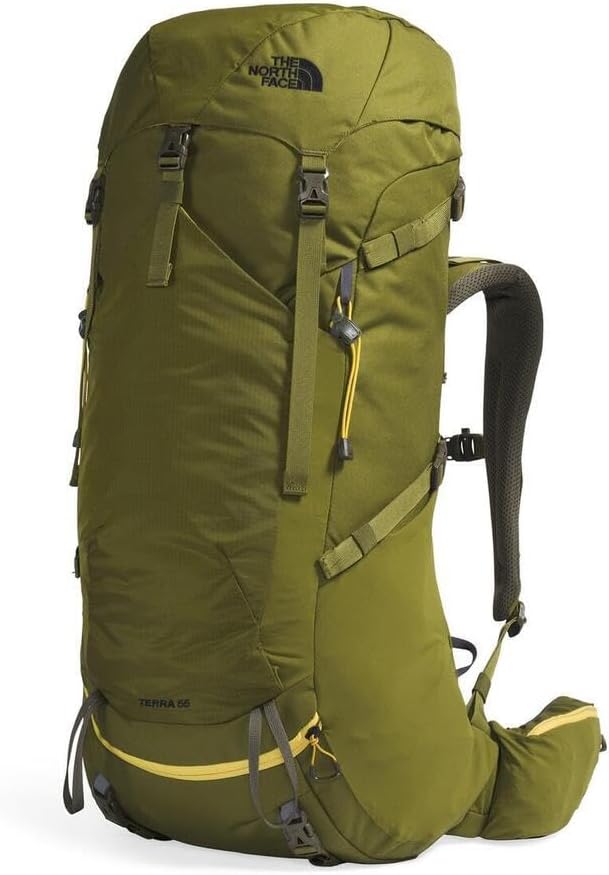 The North Face Terra 55 Backpack - Unisex Hiking Pack, Cinch-Top Opening with Zipper, Pole & Ice Axe Attachments, Forest Olive/New Taupe Green-NPF, Small/Medium