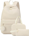 Girls Backpack with Lunch Box, Teens School Bag Laptop Backpack Cute Bookbag for Kids Elementary Middle High School, Beige 3-pack
