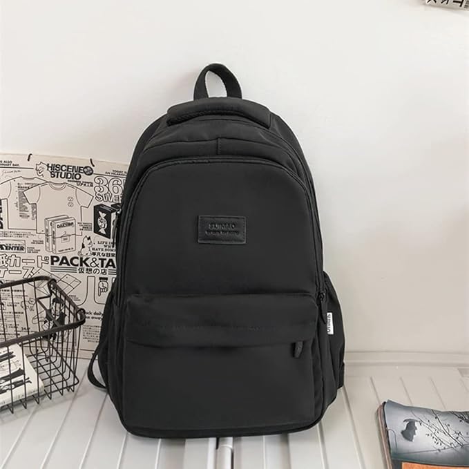 Aesthetic Backpack Cute Backpack for School College Backpack Large Capacity Bookbags for Girls Women Students Casual Travel Daypacks Solid Color(Black)