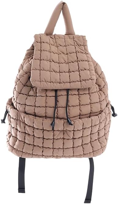 VAKAER Puffer Backpack for Women Lightweight Quilted Hiker Pack with Drawstring Padding Backpacks for Travel Gym (Khaki)