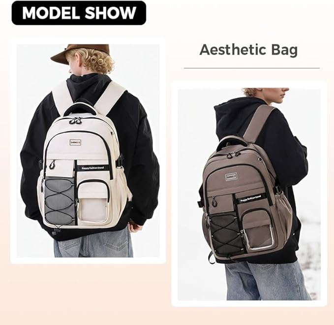 Laptop Backpack Large Cool Aesthetic Waterproof Hiking Travel Backpacks Multiple Pockets Book Bag for College Women Men (Navy Blue)