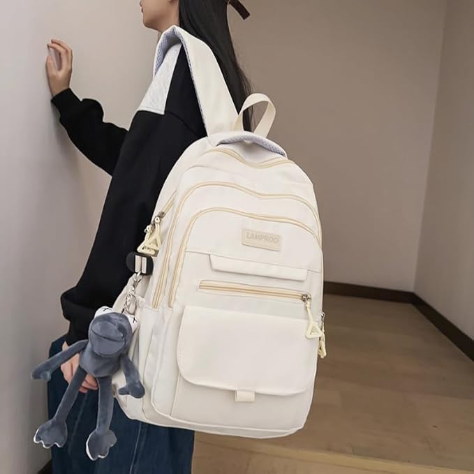 Cute Aesthetic Girls Backpack for School Large Capacity Bookbags College Backpack for Students Kids Teen Girls Laptop Bookbag Casual Travel Daypacks(White)