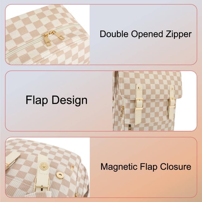 Women Laptop Backpack, Corduroy 15.6" Travel Backpack for Work College Business, Teacher Nurse Bag with Large Capacity School Bookbag Bags for Girls - Checkered Brown