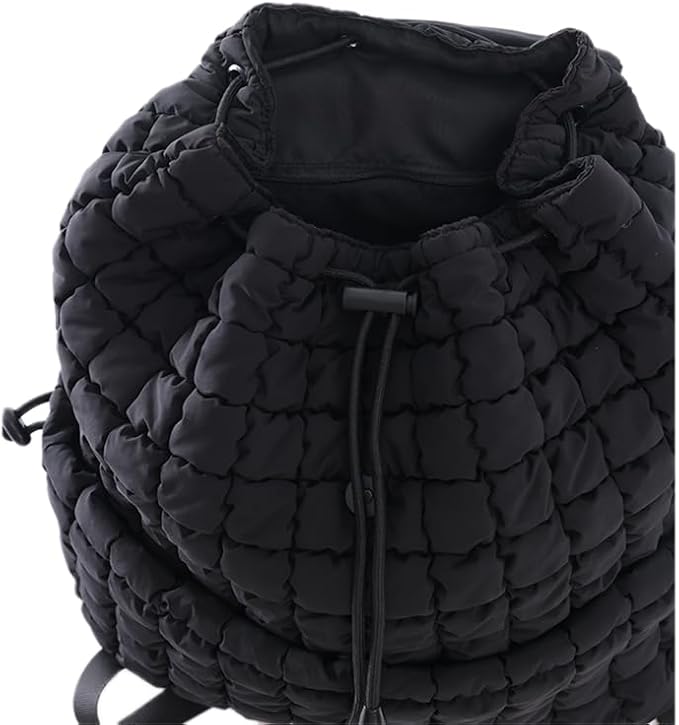 VAKAER Puffer Backpack for Women Lightweight Quilted Hiker Pack with Drawstring Padding Backpacks for Travel Gym (Black)