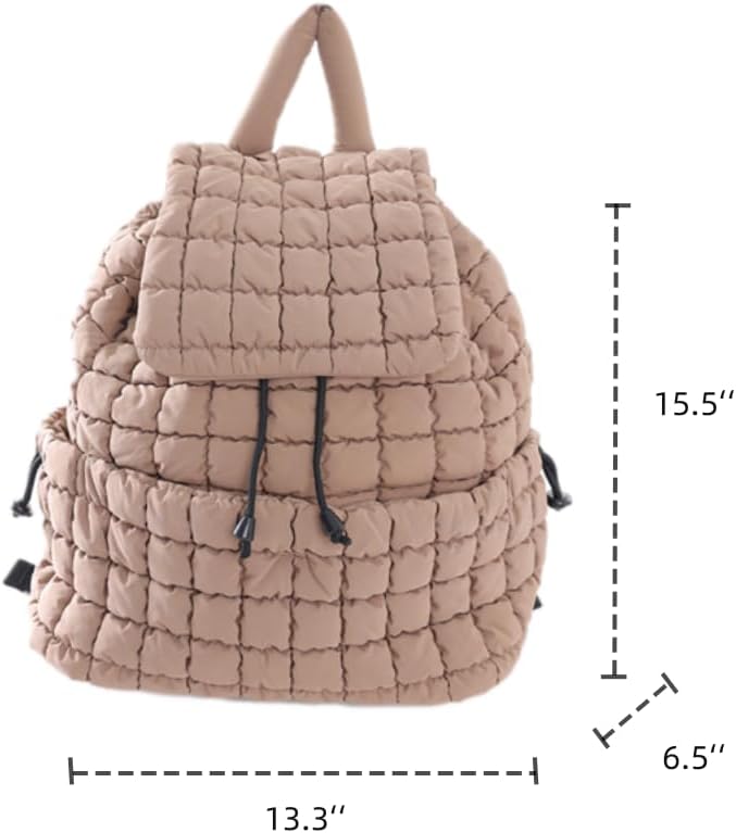 VAKAER Puffer Backpack for Women Lightweight Quilted Hiker Pack with Drawstring Padding Backpacks for Travel Gym (Khaki)